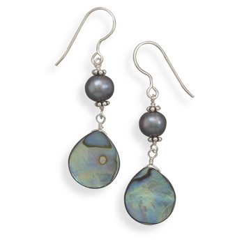 Peacock Cultured Freshwater Pearl and Abalone Shell Earrings