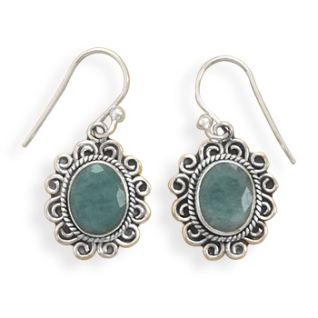 Oxidized Rough-Cut Emerald French Wire Earrings