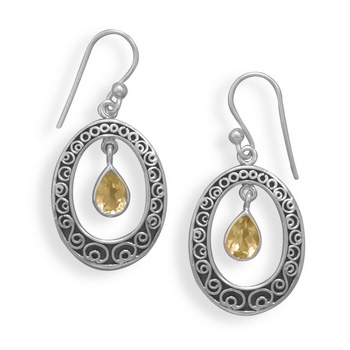 Oxidized Citrine French Wire Earrings