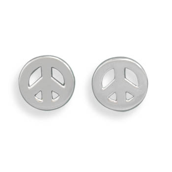 Rhodium Plated Peace Sign Earrings