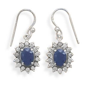 Rough-Cut Sapphire and Clear CZ French Wire Earrings