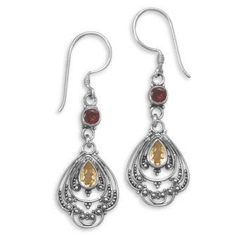 Citrine and Garnet Ornate Earrings