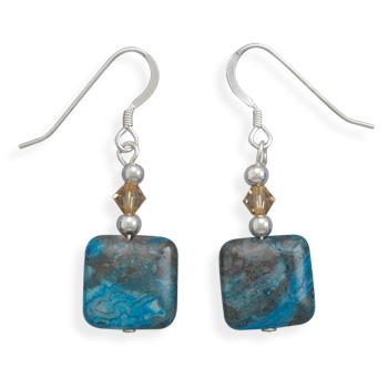 Blue Agate and Crystal Earrings