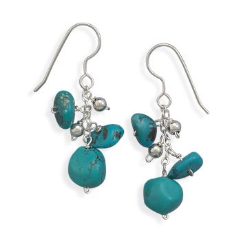 Turquoise and Silver Bead Drop Earrings