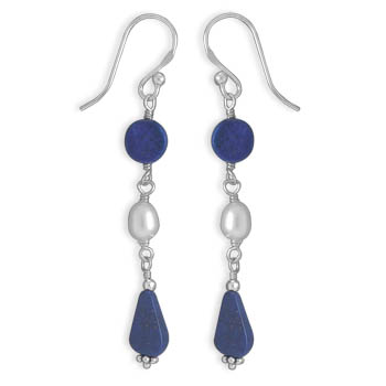 Cultured Freshwater Pearl and Lapis Earrings