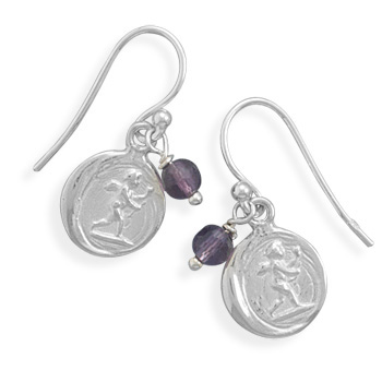 Earrings with Cupid Charm and Amethyst Bead