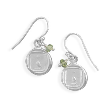 Earrings with Dove Charm and Peridot Beads