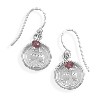 Earrings with Hearts Charm and Garnet