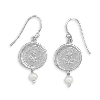 Earrings with "Forget Me Not" Charm and Pearl