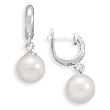 Simulated Pearl Hinged Hoop Earrings
