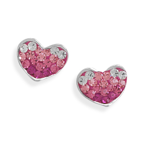 White and Pink Crystal Heart Earrings