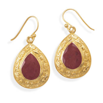 14 Karat Gold Plated Rough-Cut Ruby Earrings