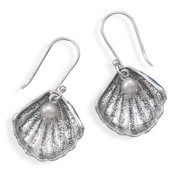 Oxidized Shell with Cultured Freshwater Pearl Earrings