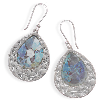 Oxidized Pear Shape Roman Glass Earrings