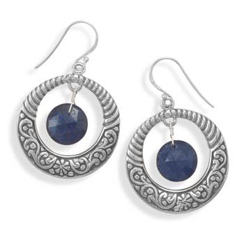 Oxidized Earrings with Sapphire Drop