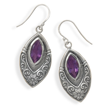 Oxidized Marquise Earrings with Amethyst