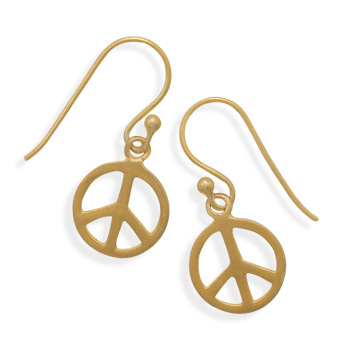 14 Karat Gold Plated Peace Sign Earrings