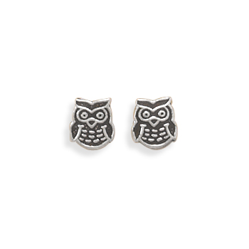 Oxidized Owl Earrings