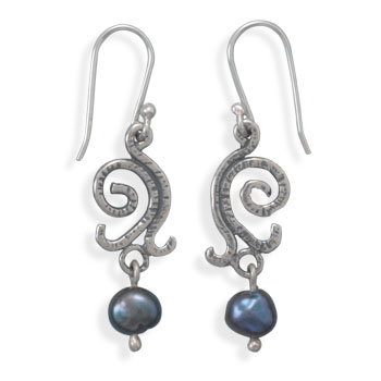 Swirl Design Earrings with Cultured Freshwater Pearl