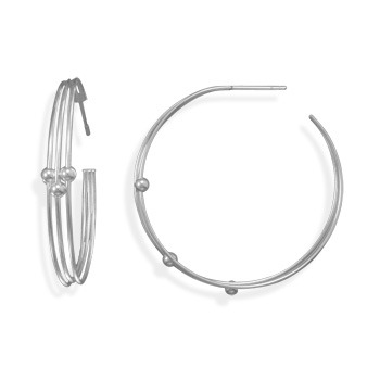 Triple Wire with Beads Hoop Earrings