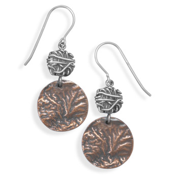 Textured Sterling Silver and Copper Earrings