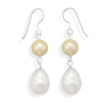 Yellow and White Shell Base Pearl Earrings