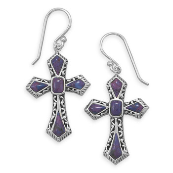 Dyed Purple Turquoise Cross Earrings