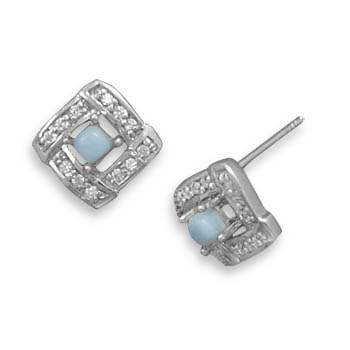 Square CZ and Larimar Earrings