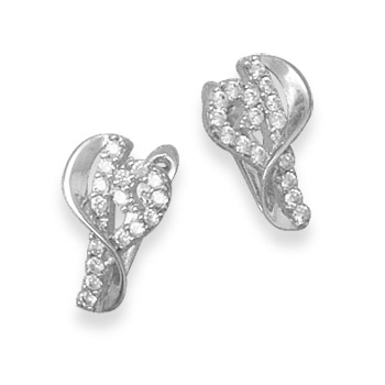 Rhodium Plated CZ Heart Earrings