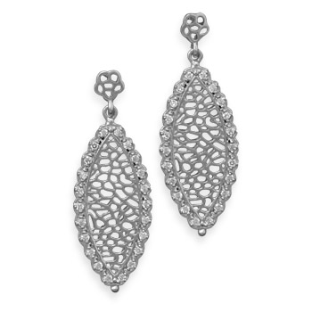 Rhodium Plated Marquise Shape Drop Earrings