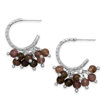 Hammered Half Hoop Earrings with Tourmaline Beads