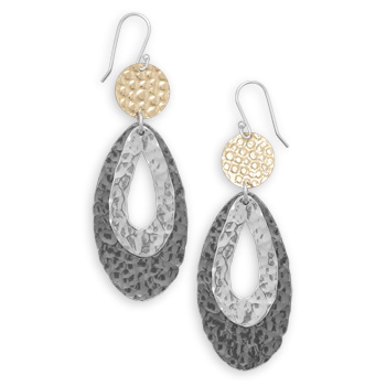 Oxidized Two Tone Hammered Drop Earrings
