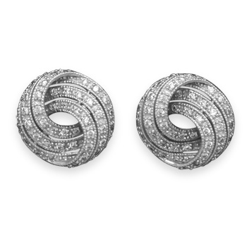 Rhodium Plated CZ Knot Earrings