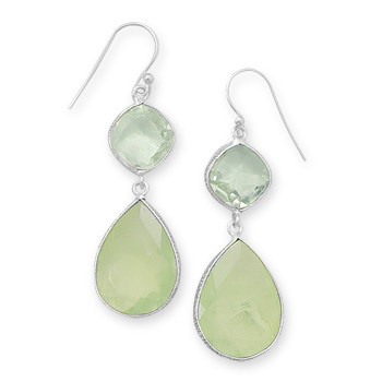 Green Amethyst and Prehnite Drop Earrings