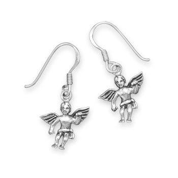 Oxidized Angel Earrings