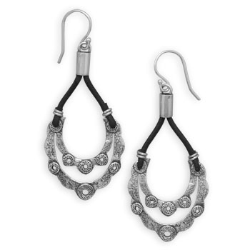 Oxidized Sterling Silver and Leather Earrings