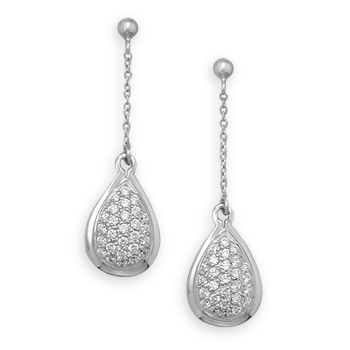 Rhodium Plated Pave CZ Drop Earrings