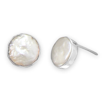 Cultured Freshwater Coin Pearl Stud Earrings