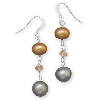 Gold and Grey Cultured Freshwater Pearl Earrings