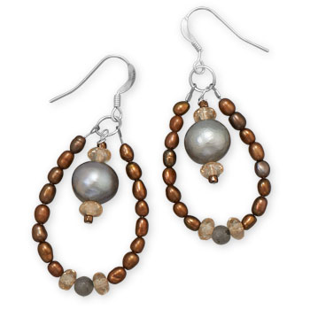 Pearl and Glass Bead Drop Earrings
