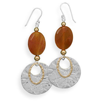 Fire Agate Two Tone Textured Earrings