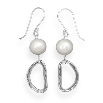 Cultured Freshwater Pearl and Abstract Link Drop Earrings