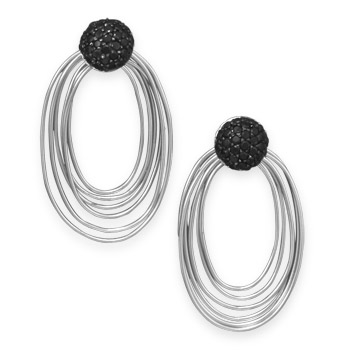 Rhodium Plated Black CZ Multiring Drop Earrings