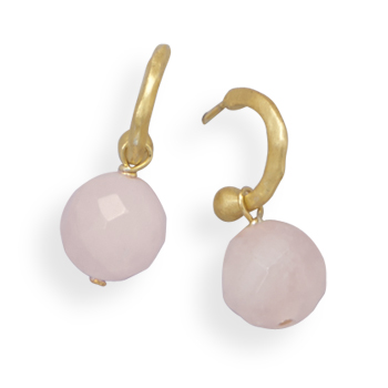 14 Karat Gold Plated Hoop Earrings with Rose Quartz Bead