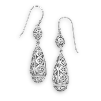 Rhodium Plated Cut Out Drop Earrings