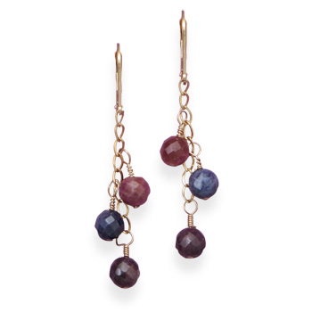 Gold Filled Earrings with Faceted Ruby and Sapphire Beads