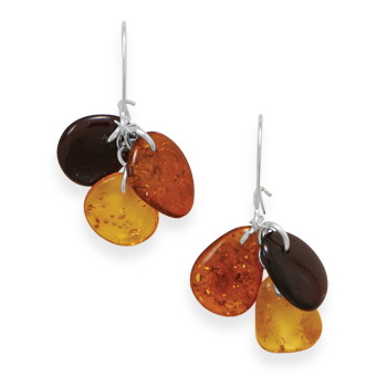 Three Color Amber Bead Drop Earrings