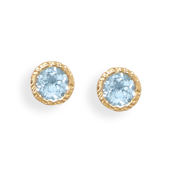 14 Karat Gold Plated Silver Blue Topaz Stud Earrings