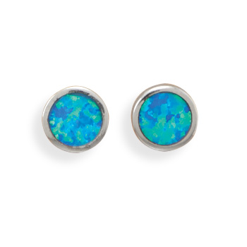 Rhodium Plated Synthetic Opal Stud Earrings