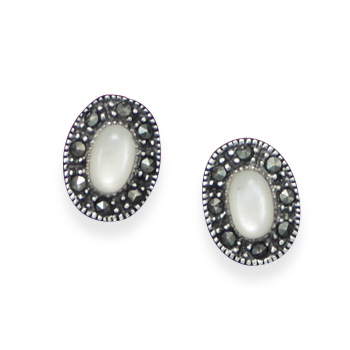 Marcasite and Shell Stud Earrings